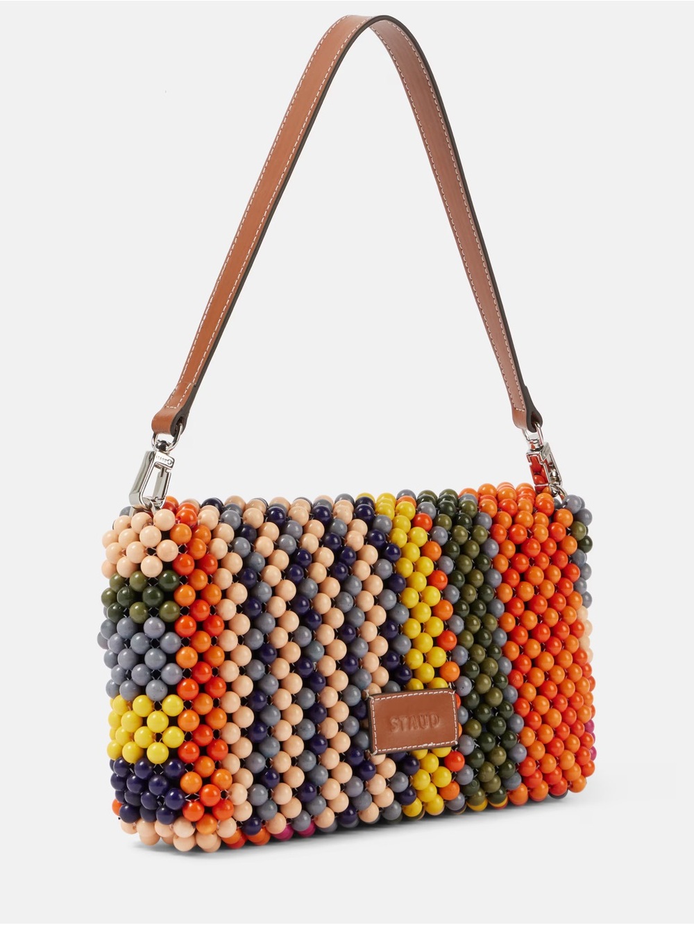 STAUD Timmy Multicolor Beaded Shoulder Bag in Orange, Pink, Yellow, Green, Navy - Picture 2 of 7